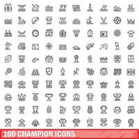 100 Champion-Icons gesetzt, Umrissstil vektor