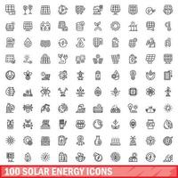 100 Solarenergie-Icons gesetzt, Umrissstil vektor