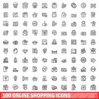 100 Online-Shopping-Icons gesetzt, Umrissstil vektor