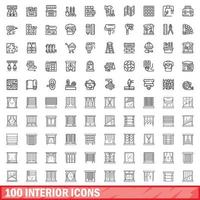 100 Interieur-Icons gesetzt, Umrissstil vektor