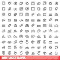 100 Pasta-Icons gesetzt, Umrissstil vektor