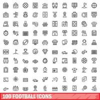 100 Fußballsymbole gesetzt, Umrissstil vektor