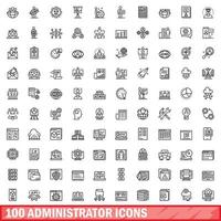 100 administratör ikoner uppsättning, översikt stil vektor