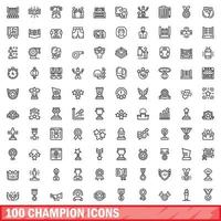 100 Champion-Icons gesetzt, Umrissstil vektor