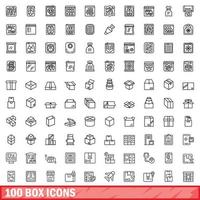 100 Box-Icons gesetzt, Umrissstil vektor