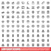 100 öst ikoner uppsättning, översikt stil vektor