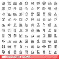 100 industriikoner set, konturstil vektor