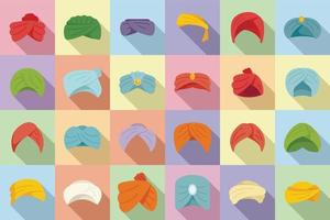 arabische Turban-Symbole setzen flachen Vektor. Arabischer Hut vektor