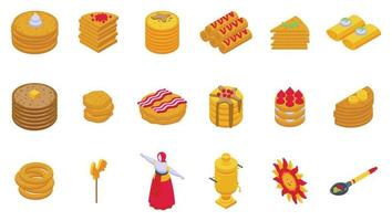 Pfannkuchen-Woche-Symbole setzen isometrischen Vektor. Essen Butter vektor