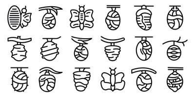 Kokon-Symbole setzen Umrissvektor. Puppenzyklus vektor