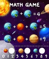 matematik spel med tecknad serie Plats planeter och stjärnor vektor