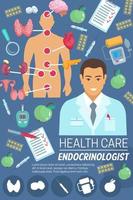 endokrinolog läkare med endokrin systemet organ vektor