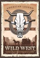 Wild-West-Retro-Poster, Stierschädel und Messer vektor