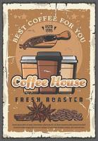 Retro-Poster des Kaffeehauses, Pappbecher zum Mitnehmen vektor