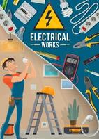 elektrisk Arbetar, elektriker och verktyg vektor
