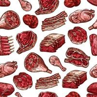 kött, nötkött, fläsk och kyckling nedskärningar sömlös mönster vektor