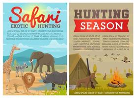 safari jakt djur och fåglar med jägare pistol vektor