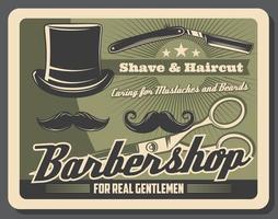 Barbershop-Schnurrbart, Bartrasur und Haarschnitt vektor