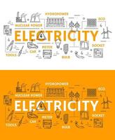 elektricitet, kraft och energetik ikoner vektor