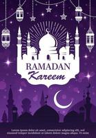 ramadan kareem muslim moské, lykta och måne vektor