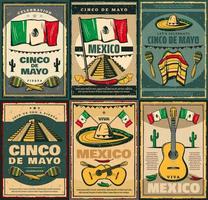 cinco de mayo och viva mexico retro affisch design vektor