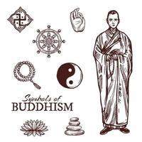 Buddhismus-Religionssymbole und Vektorskizzenzeichen vektor