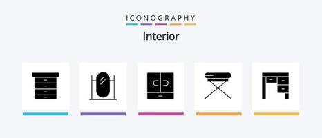 Interior Glyph 5 Icon Pack inklusive Möbel. Dekor. Dekor. Sitz. Möbel. kreatives Symboldesign vektor