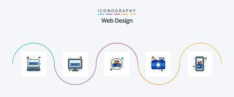 webb design linje fylld platt 5 ikon packa Inklusive redigera verktyg. mobil. låda. design. Foto vektor