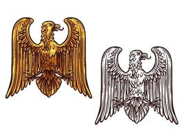 Adler heraldisches Symbol. skizze und goldvogel vektor