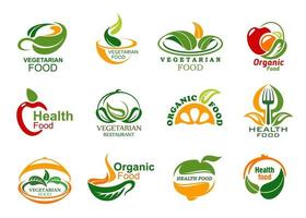 vegetarische und vegane Bio-Lebensmittel-Symbole vektor
