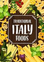 italiensk mat med pasta, tomat och örter vektor