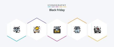 Black Friday 25 Filledline Icon Pack inklusive Quittung. schwarzer Freitag. Schild. Rechnung. Verkauf vektor