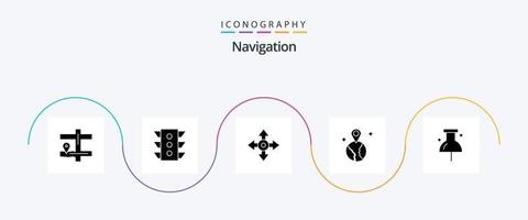 Navigationsglyphe 5 Icon Pack inklusive Pin. Lage. Pfeil. Lage. Welt vektor