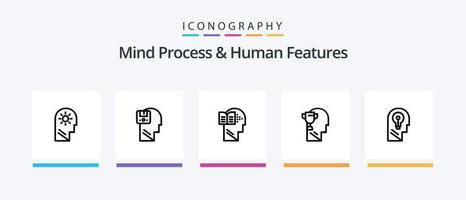 Mind Process und Human Features Line 5 Icon Pack inklusive Wissen. Geist. Kasten. Denken. männlich. kreatives Symboldesign vektor