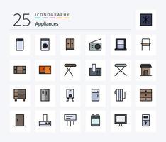 Haushaltsgeräte 25 Zeilen gefülltes Icon Pack inklusive Zuhause. Schlafzimmer. Zuhause. Haushaltsgeräte. Zuhause vektor