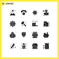 16 universell fast glyfer uppsättning för webb och mobil tillämpningar värld configure redskap browser lärare redigerbar vektor design element