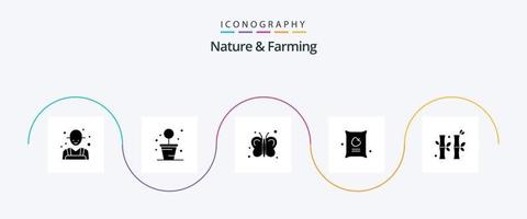 Natur- und Landwirtschafts-Glyphe 5 Icon Pack, einschließlich Chinesisch. Bambus. Fliege. Tasche. Lebensmittel vektor