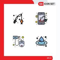 Stock Vector Icon Pack mit 4 Zeilenzeichen und Symbolen für Fisch-E-Mail-Hobby Stock Letter editierbare Vektordesign-Elemente