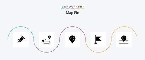 Map Pin Glyph 5 Icon Pack inklusive . Weg. Stift. Lage. Welt vektor