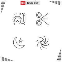 uppsättning av 4 modern ui ikoner symboler tecken för simning natt skära verktyg natt redigerbar vektor design element