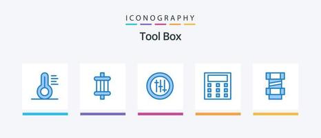 Tools Blue 5 Icon Pack inklusive . Ingenieurwesen. Vorlieben. Konstruktion. Mathematik. kreatives Symboldesign vektor