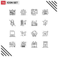 Aktienvektor-Icon-Pack mit 16 Zeilenzeichen und Symbolen für Mic-Shop-Uhr öffnen digital bearbeitbare Vektordesign-Elemente vektor