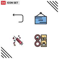 Stock Vector Icon Pack mit 4 Zeilenzeichen und Symbolen für Pfeilspritze zurück offene Behandlung editierbare Vektordesign-Elemente