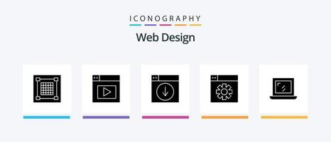 Webdesign Glyphe 5 Icon Pack inklusive Design. Einstellung. Netz. Design. Anwendung. kreatives Symboldesign vektor