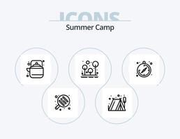 Sommerlager Linie Icon Pack 5 Icon Design. Planke. Tee. Ball. Topf. Camping vektor