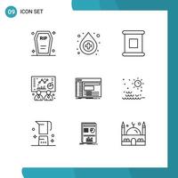 Gruppe von 9 skizziert Zeichen und Symbole für vorgefertigte Admin-Diagramme der Root-Konsole, bearbeitbare Vektordesign-Elemente vektor