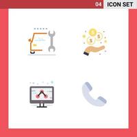 Gruppe von 4 flachen Symbolen, Zeichen und Symbolen für editierbare Vektordesign-Elemente des Automarketing-Service-Einnahmentelefons vektor