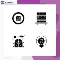 Stock Vector Icon Pack mit 4 Zeilen Zeichen und Symbolen für Boom Box Zelt Tonstudien valentine editierbare Vektordesign-Elemente