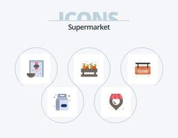 Supermarkt flach Icon Pack 5 Icon Design. nahe. Markt. Müsli. Gemüse. Einkaufen vektor