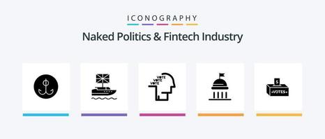 naken politik och fintech industri glyf 5 ikon packa Inklusive rösta. politisk. Storbritannien. kampanj. folkomröstning. kreativ ikoner design vektor